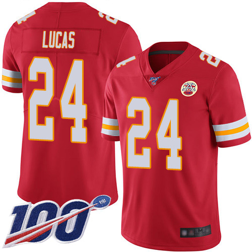 Men Kansas City Chiefs 24 Lucas Jordan Red Team Color Vapor Untouchable Limited Player 100th Season Football Nike NFL Jersey